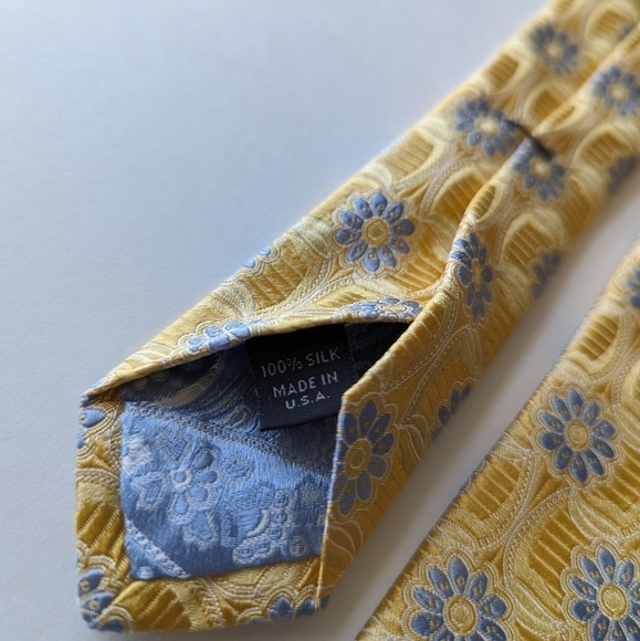 Jacquard John W. Nordstrom Silk Jacquard Floral Tie Yellow Gold Blue - Picture 4 of 6